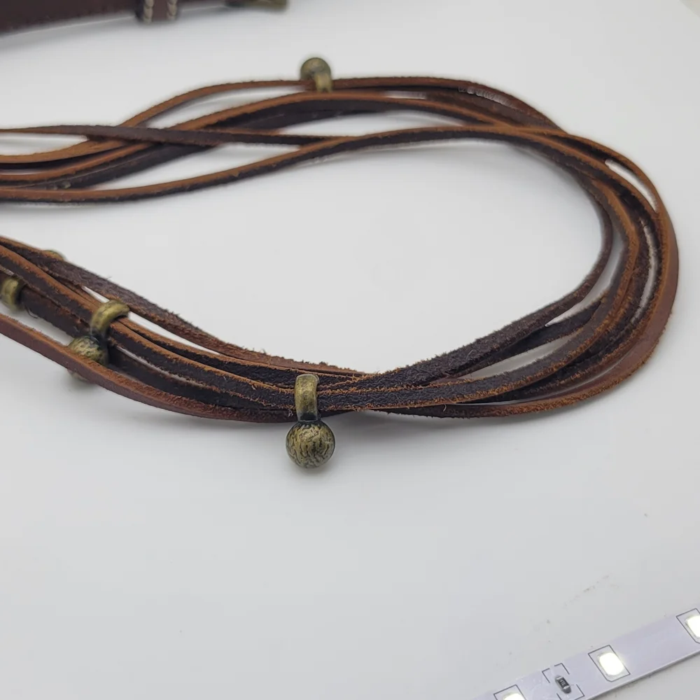 Large J Crew Brown Leather Multi Strand Brass Hardware Western Rodeo Belt - Picture 3 of 5